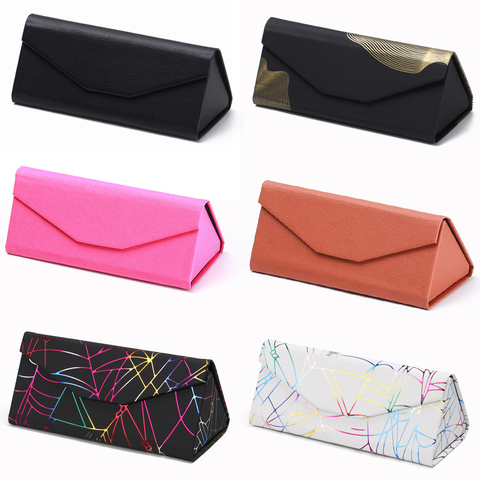 New Hot Triangle Glasses Box Candy Color Folding Sunglasses Case PU Waterproof Strong Magnet Eyewear Protective Organizer ► Photo 1/6