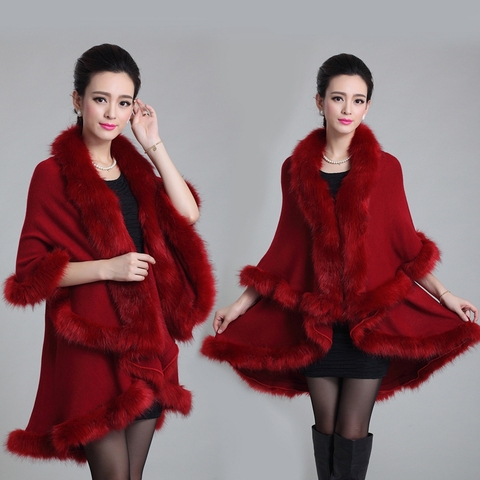 Women's Fur Coat Cloak Shawl Winter Warm Large Size Double Layer Cardigan Imitation Fox Fur Coat Women Outwear Cloak Poncho ► Photo 1/6