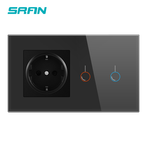 SRAN Touch sensor switch with socket crystal glass panel 170~250V 16A 146*86 wall socket with Light Switch 1gang and 2gang ► Photo 1/6