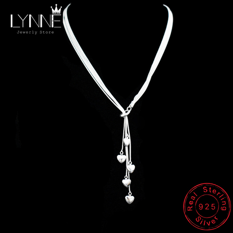 New Luxury 925 Sterling Silver Long Tassel Heart Pendant Necklace Five Floors Maxi Drop Necklaces For Women Fashion Jewelry Gift ► Photo 1/6