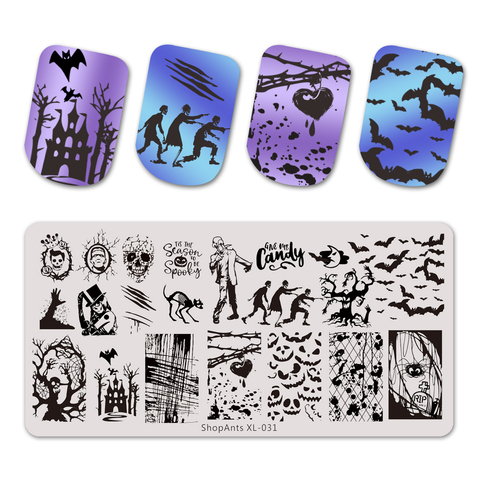6*12cm Stainless Steel Nail Stamping Plates Halloween Style Zombie Bat Ghost Image Stencil Nail Art Stencil Template Mold ► Photo 1/6