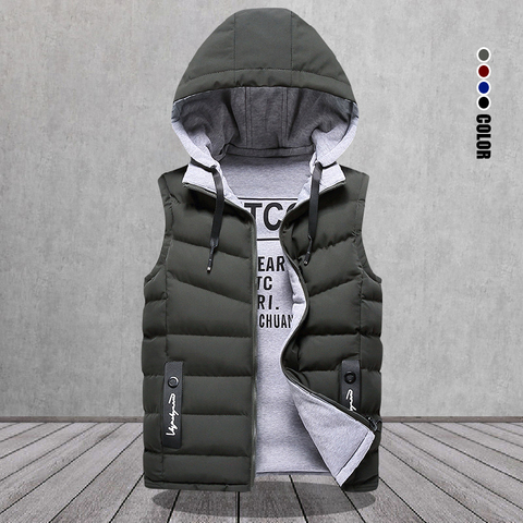 Brand Men's Vest Winter Sleeveless Jackets Down Vest Men Hooded Warm New 2022 Casual Outwear  Hat Detachable Outer Vest Chalecos ► Photo 1/6