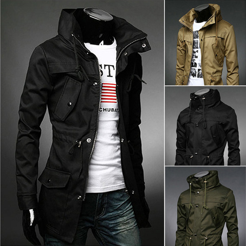 2022 England style High collar jacket trench men army green Business casual slim Windbreaker for men coat jacket M-XXXL ► Photo 1/1