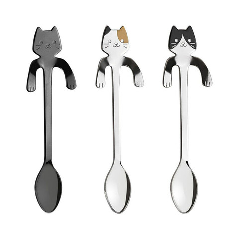 New Arrival Mini 304 Stainless Steel Cartoon Cat Spoon Long Handle Flatware Coffee Drinking Tools Kitchen Gadget Kitchen Tools ► Photo 1/6