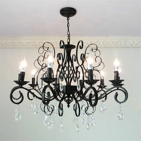 Vintage Crystal Chandeliers Livint Room Dining Room Lamp Black White Loft Wrought Iron E14 Candle Chandeliere Lighting ► Photo 1/6