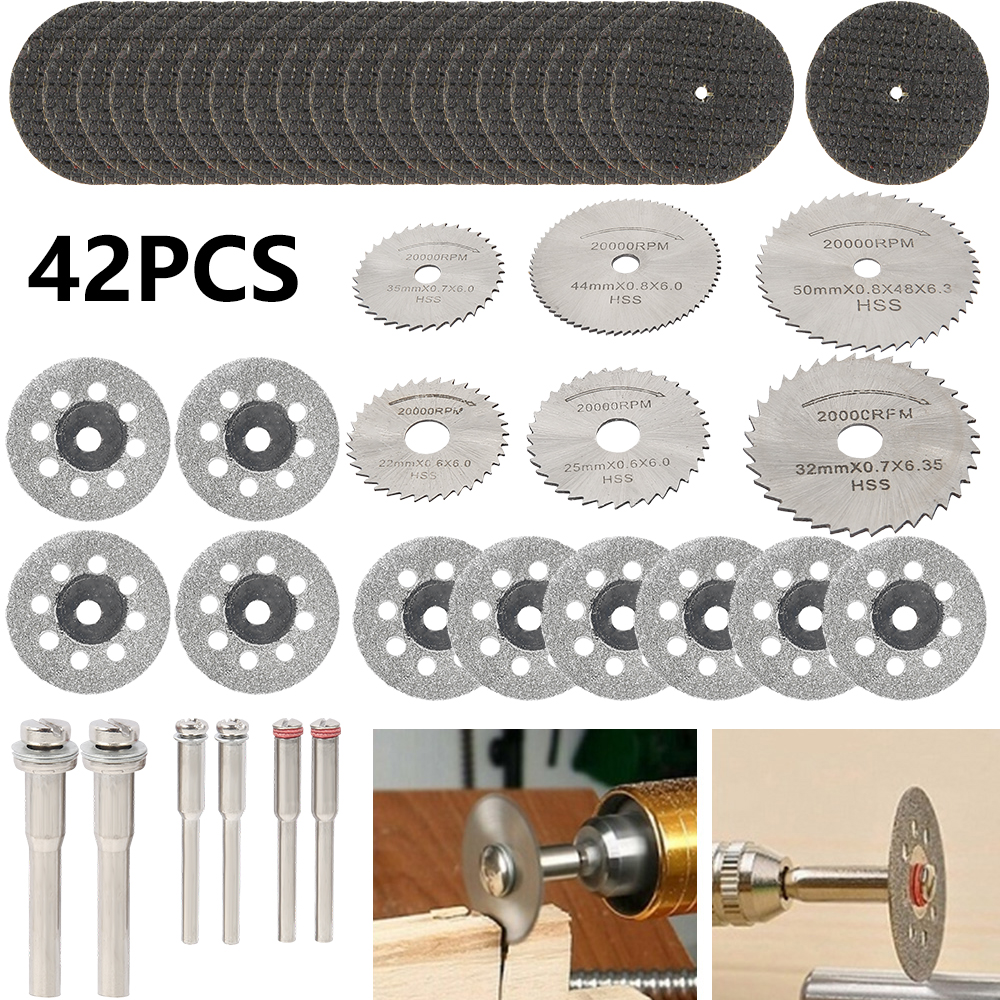 10x Circular Saw Disc Set Mini Drill Rotary Tool Wood Cutting Blade 2pcs Rods 