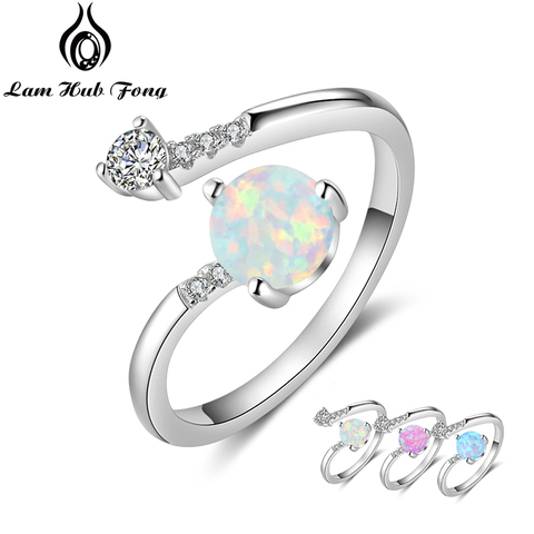 925 Sterling Silver Created Round Blue Opal Rings for Women Cubic Zirconia Adjustable Wrap Ring Wedding Jewelry (Lam Hub Fong) ► Photo 1/6