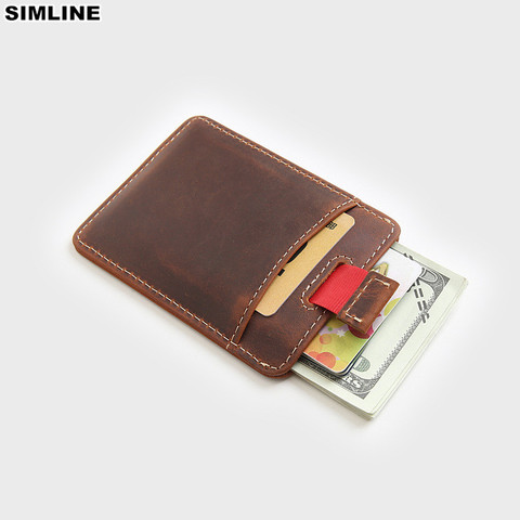 Genuine Leather Card Holder For Men Vintage Crazy Horse Cowhide Short Slim Minimalist Front Pocket Wallet Purse Credit Card Case ► Photo 1/6