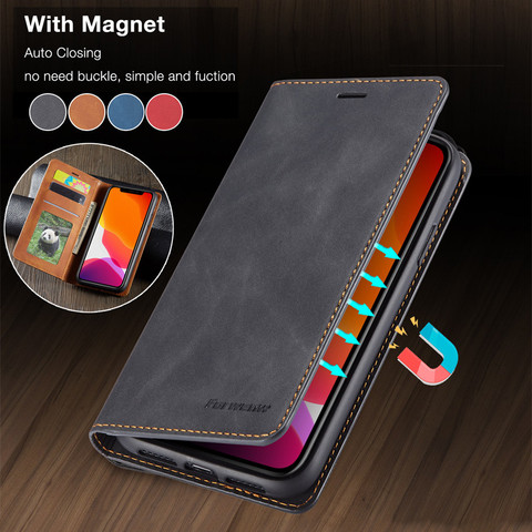 Forwenw Magnetic Flip Leather Case For iPhone 11 Pro XS Max XR X Wallet Card Cover For iPhone SE 2022 6 6S 7 8 Plus 5 5S Coque ► Photo 1/6
