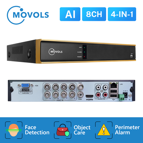 Movols AI 8CH 1080P 5 in 1 DVR video recorder for AHD camera analog camera IP camera P2P cctv system DVR H.265 VGA HDMI ► Photo 1/6