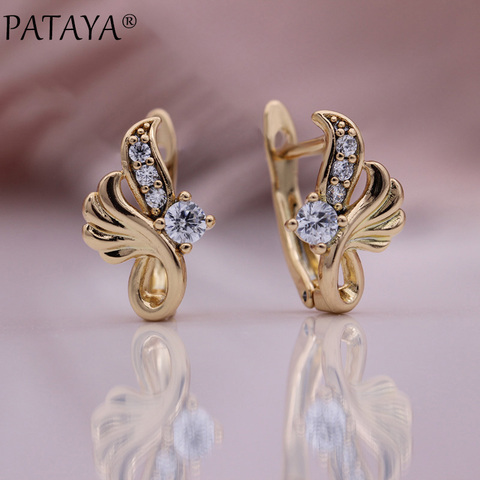 PATAYA New Small Flower Natural Zircon Women Earring 585 Rose Gold Trendy Drop Earrings Hollow Cute Classic Fine Fashion Jewelry ► Photo 1/6