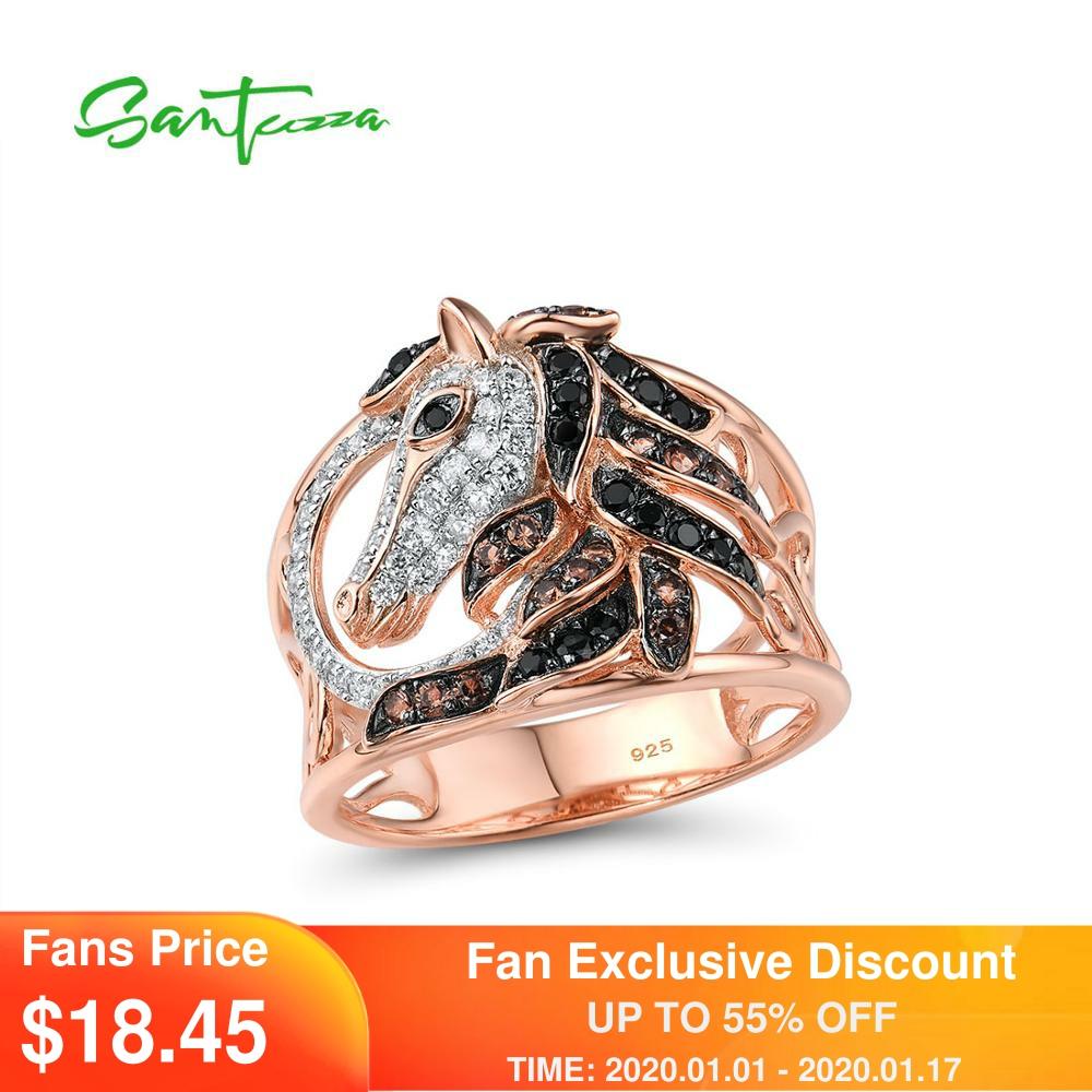 SANTUZZA Silver Ring For Women Pure 925 Sterling Silver Rose Gold Color Black Brown Horse Rings Hollow Party Trendy Fine Jewelry ► Photo 1/5