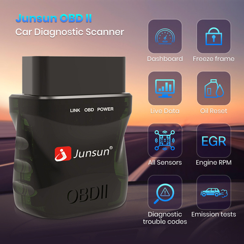 Junsun Mini OBD 2 Scanner Bluetooth 5.0 V1.5/V2.1 For Android IOS Car Radio Adapter For Android 10.0 Car Radio ► Photo 1/6