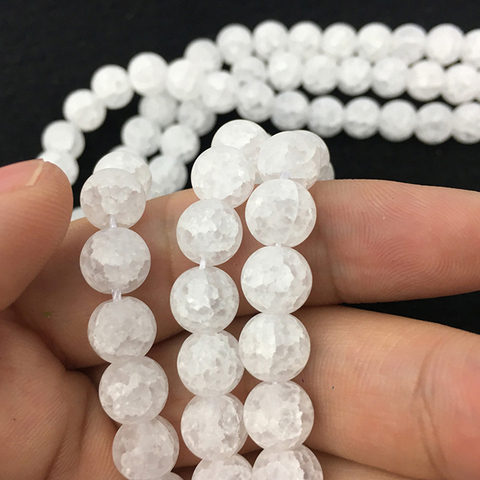 Wholesale Natural Matte White Cracked Crystal Round Beads For Jewelry Making 15inch/strand 4/6/8/10/12mm Pick Size ► Photo 1/6