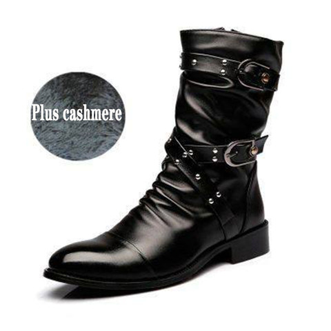 High Quality Men Leather Boots Men Basic Locomotive Boots Black Punk Rock Shoes Men Size 38--48 ► Photo 1/6