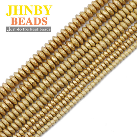 JHNBY Matte 14 KC Gold Faceted Flat Round Hematite Natural Stone 3/4/6/8mm Spacer Loose Beads For Jewelry Making Diy bracelets ► Photo 1/6