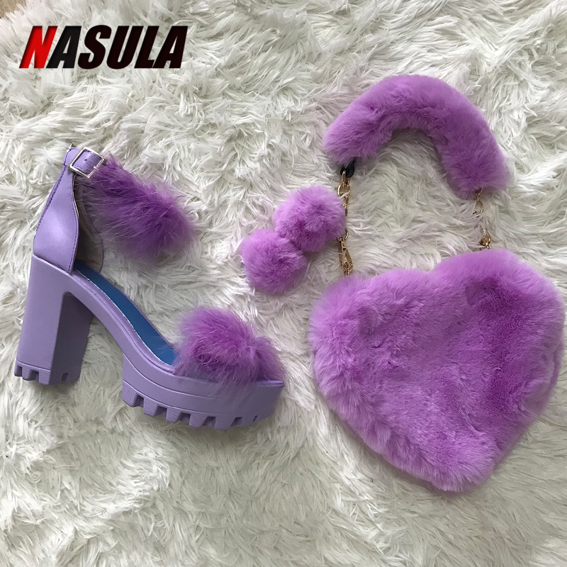 Purple Base Fur Sandals