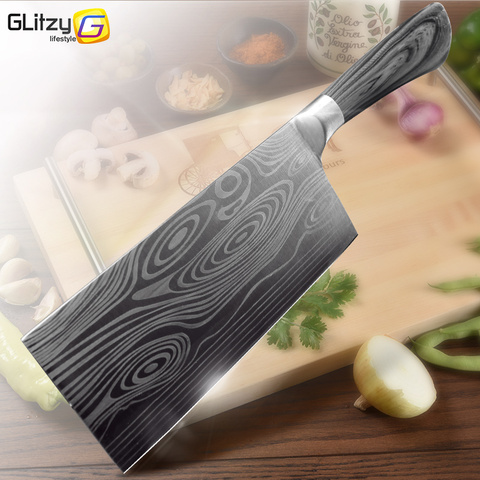 Kitchen Knife 5 7 8 Inch Stainless Steel Chef Knives Imitated Damascus Pattern Utility Cleaver Meat Santoku Vegetable Sharp Tool ► Photo 1/6