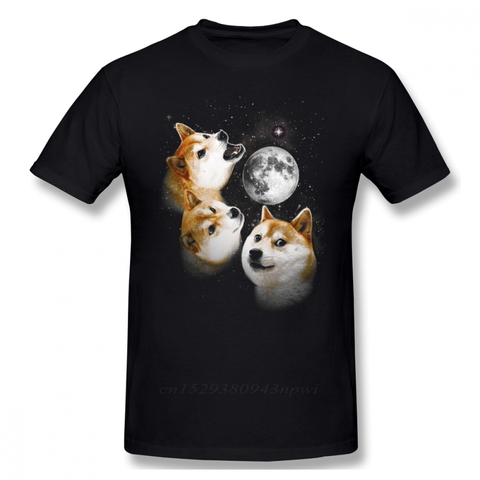 Three Doge Moon Shiba Inu T Shirt For Male Soft Homme Tee Shirt Crewneck Faddish Harajuku Streetwear ► Photo 1/4