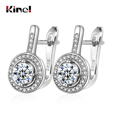 Kinel Simple Round CZ Zircon Stud Earrings For Women Fashion Silver Color Bridal Wedding Earrings OL Crystal Jewelry Gifts ► Photo 1/6