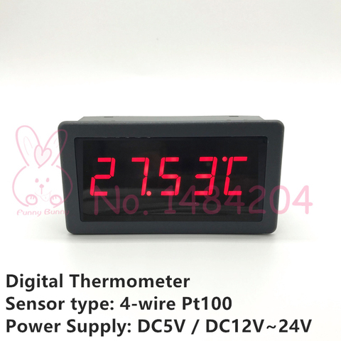 Digital Thermometer  DC24V 12V / 5V Match with 4 Wire Pt100 Sensor Red Blue LED Pt100 Temperature Display Indicator 5135 ► Photo 1/5