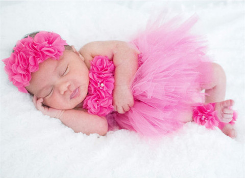 Baby Girls Pink Flower Crochet Tutu Dress Girls Tulle Dress with Hairbow and Foot Rings Set Newborn Birthday Party Costume Dress ► Photo 1/6