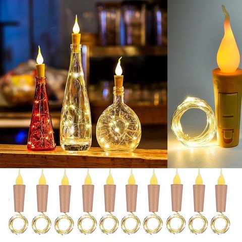 LED Candle Wine Bottle Lights with Cork 90cm 10 LEDs Fairy String Lights Copper Wire Holiday Lighting for Festival Party Decor ► Photo 1/6