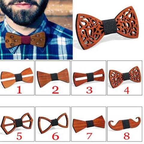 Wooden Bow Tie For Men Unisex Hollow Out Carved Retro Wooden Neck Adjustable Strap Vintage ► Photo 1/3