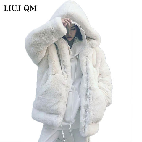 2022 New Winter Faux Fur Coat Women High Quality Korean Loose Imitation Rex Rabbit Fur Coat Plus Size Thick Warm Hooded Jacket ► Photo 1/6