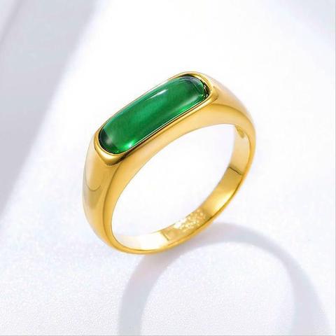 MxGxFam Green Stone ArtificialJade Rings Jewelry For Women Men 24 k Pure Gold Color Original Design ► Photo 1/6