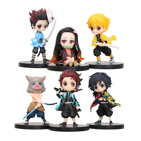 Buy Online 6pcs Set Anime Demon Slayer Kimetsu No Yaiba Figure Q Posket Kamado Tanjirou Kamado Nezuko Agatsuma Figure Toys 6cm Alitools