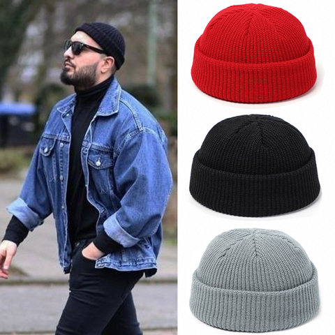 Knitted Hats for Women Skullcap Men Beanie Hat Winter Retro Brimless Baggy Melon Cap Cuff Docker Fisherman Beanies Hats For Men ► Photo 1/6