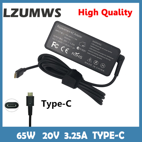 LZUMWS  20V 3.25A 65W USB Type C Ac Power Adapter Charger for Lenovo Thinkpad X1 carbon Yoga5 X270 X280 T580 P51s P52s E480 E470 ► Photo 1/6