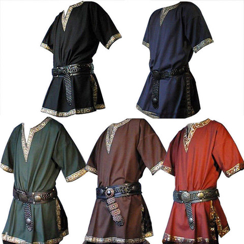 Adult Men Medieval Knight Warrior Costume Green Tunic Clothing Norman Chevalier Braid Viking Pirate Saxon LARP Top Shirt For Men ► Photo 1/6