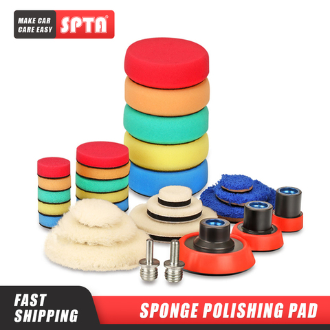 SPTA 29Pcs Imported Polishing Pad Kit with M14 Thread Back Plate&Adapter Fine Wool Pad Waxing Sponge Car Polish Buffing Pad Kit ► Photo 1/6