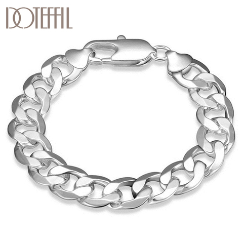 DOTEFFIL 925 Sterling Silver 12mm Geometry Many Ring Bracelet For Man Women Wedding Engagement Party Fashion  Jewelry ► Photo 1/4