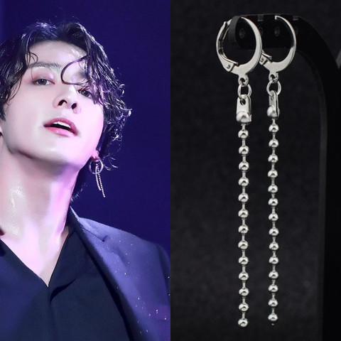 KPOP Korean JIN SUGA Jimin stainless steel bead Stud earring Bangtan Boys Chain Long Tassel Earrings Jewelry women men Punk ► Photo 1/6