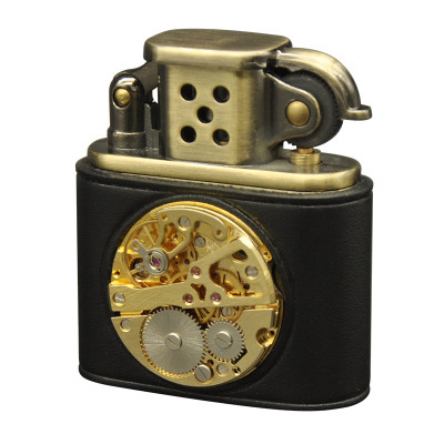 ZORRO brass leather gasoline lighter Mechanical watch movement decoration cigarette lighter Men Gift ► Photo 1/6