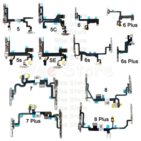 OEM Power Flex  For iPhone 6 6s 7 8 Plus 5 5s SE Mute & Volume Power Buttons key Switch Flex Cable With Metal Holder Parts ► Photo 1/6