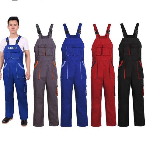 Men's cargo pocket work overalls workwear Bib Overalls twill multi pocket working mechanic overalls repair work clothing uniform ► Photo 1/6