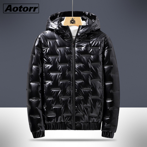 Winter Men's Hooded Parkas Windbreaker Fashion Thermal Coats Mens Thick Warm Glossy Black Jackets Brand Outwear Men Clothing 6XL ► Photo 1/6