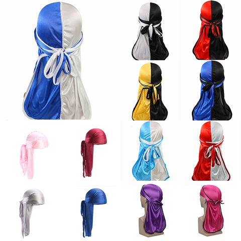 Long Tail Durag Bandanas Unisex Fashion Patchwork Pirate Hats Silky Satin Turban India Hat Hair Accessories Women Men Head Scarf ► Photo 1/6