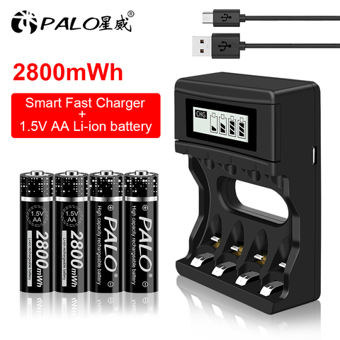 PALO new 2800 mah 1.5V AA rechargeable battery AA 1.5 V Rechargeable Li-ion Battery and 1.5V lithium battery charger ► Photo 1/6