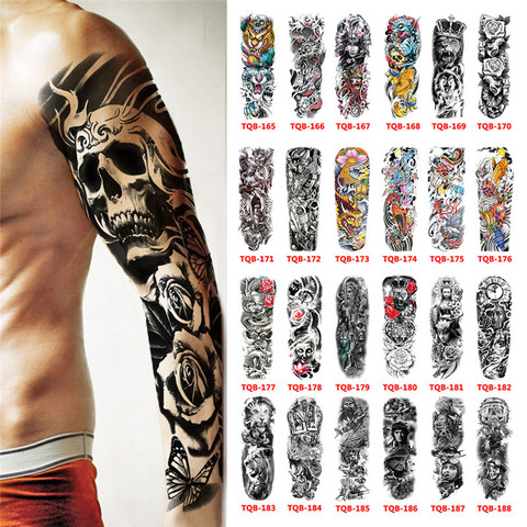 Fake Temporary Tattoo Sleeves Tattoos Full Long Slip On Arm Tattoo Sleeve  Kit Men Elastic Nylon Glove Tattoos black skull design