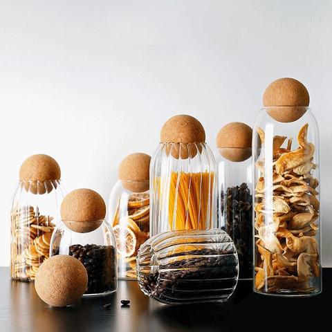 storage glass jar with wooden lid bottle kitchen mason jars with lid glass bottle container cereal dispenser canister ► Photo 1/1