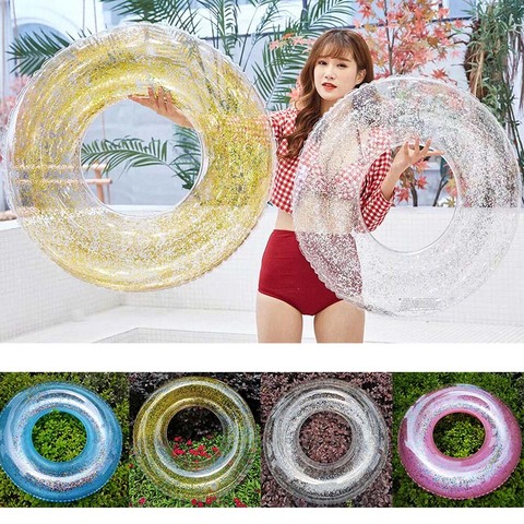 Transparent Inflatable Swim Tube Glitter Raft Round Swim Ring for Summer Pool B99 ► Photo 1/5