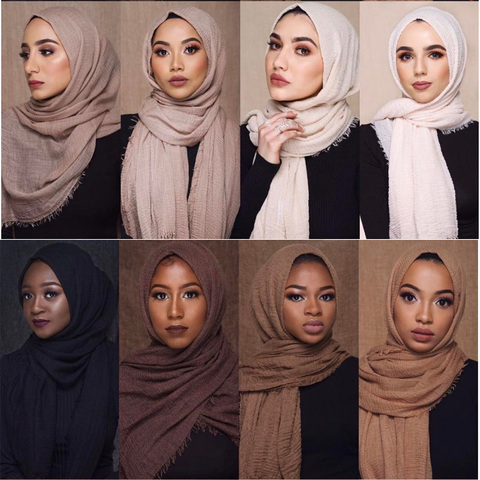 Muslim Crinkle Hijab Scarf Women Soft Cotton Head ScarvesTurban Shawls and Wraps Islamic Headscarf Headband 180X95CM ► Photo 1/6