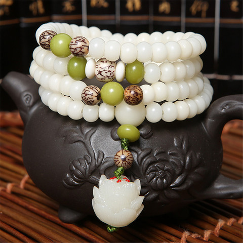 Original Design Natural White Bodhi Root Beads Bracelet Lotus 108 Lotus Mala Healing Prayer Bracelet for Women Jewelry Gift ► Photo 1/6