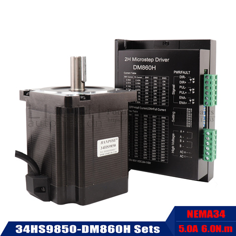 Nema 34 stepper motor 5.0A 6.0 N.m D14mm  34HS9850 +DM860H drive stepping motor 86X98MM For 3D Printer Monitor Equipment ► Photo 1/6