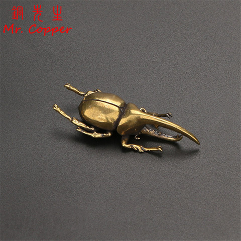 Solid Brass Simulation Insects Figurines Miniatures Bugs Tea Pet Ornaments Flowerpot Decorations Accesories Copper Beetle Statue ► Photo 1/6